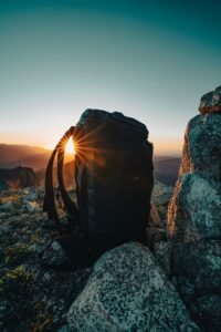 backpack, rocks, sun, summit, peak, backpacking, climb, evening, nature, golden hour, hiking, landscape, light, los angeles, mountain, outdoors, panoramic, ray, recreation, san bernadino mountains, san gabriel mountains, shine